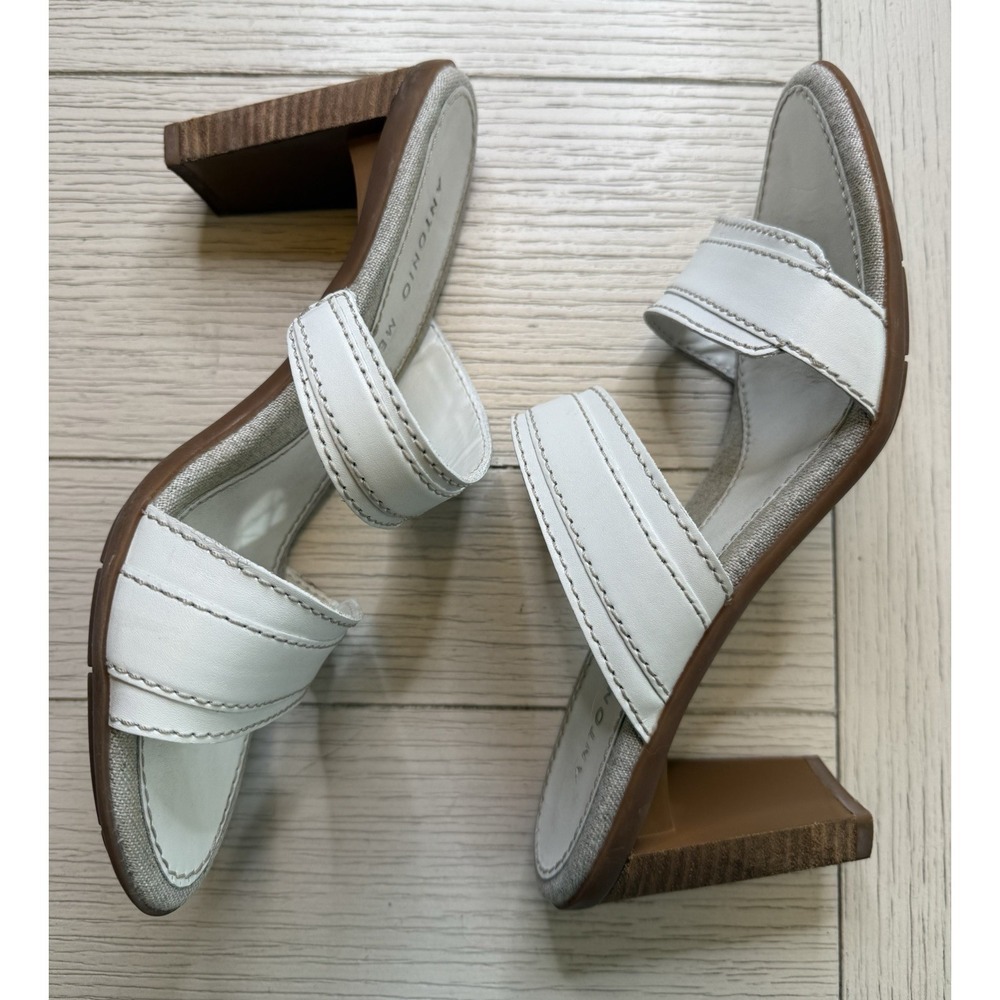 Antonio Melani 3" Heel‎ White Open Toe Slide Sandal Shoe 9 M Block Heel Bohemian - Picture 6 of 10